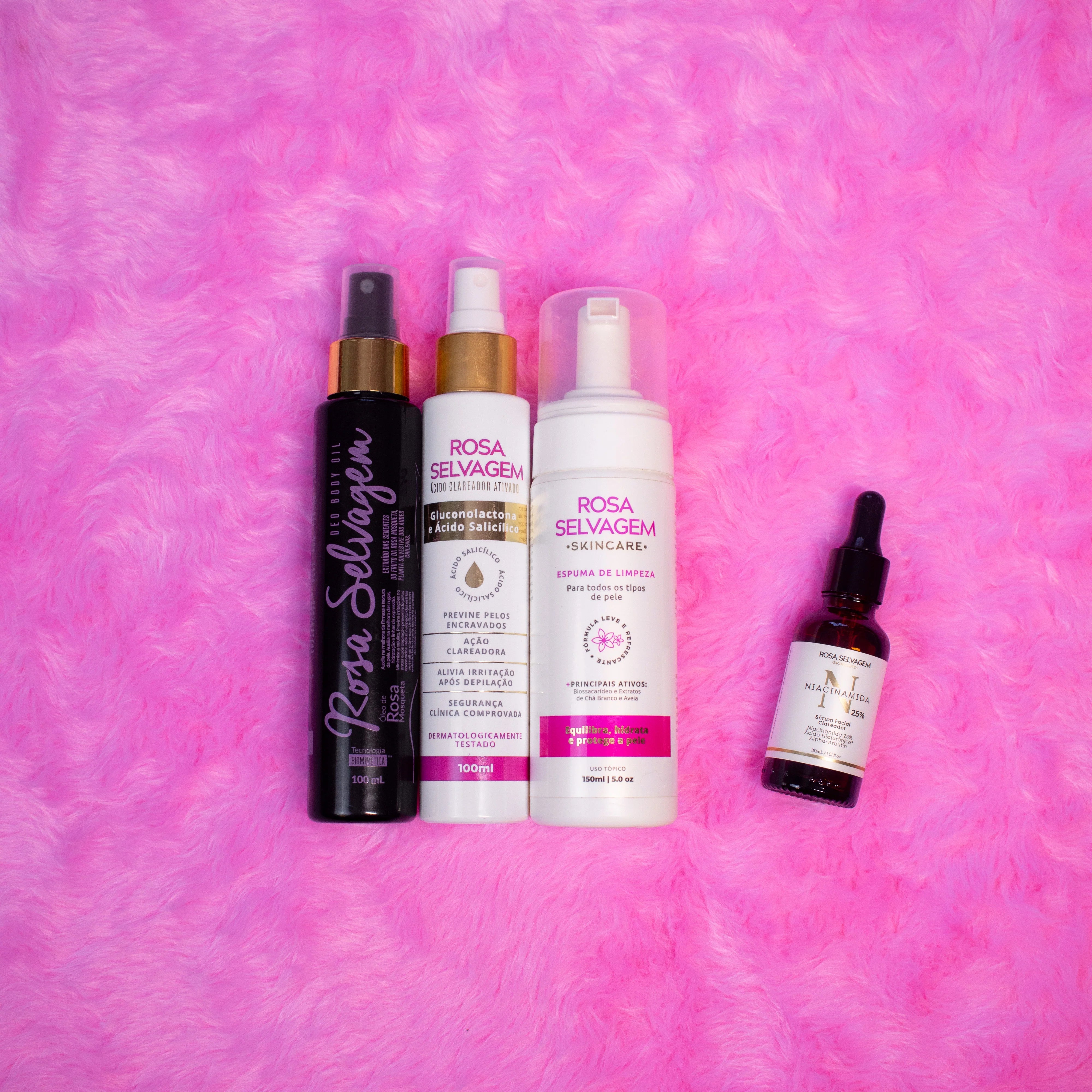 Kit Skincare: Ácido Clareador + Espuma de Limpeza+ Sérum Niacinamida 25% + Óleo Clareador