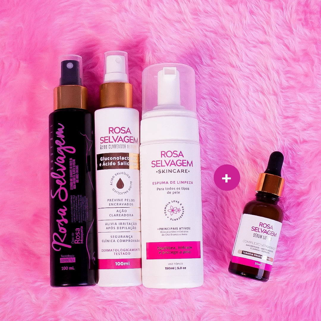 Kit Skincare: Ácido Clareador + Espuma de Limpeza+ Sérum Lifting + Óleo Clareador